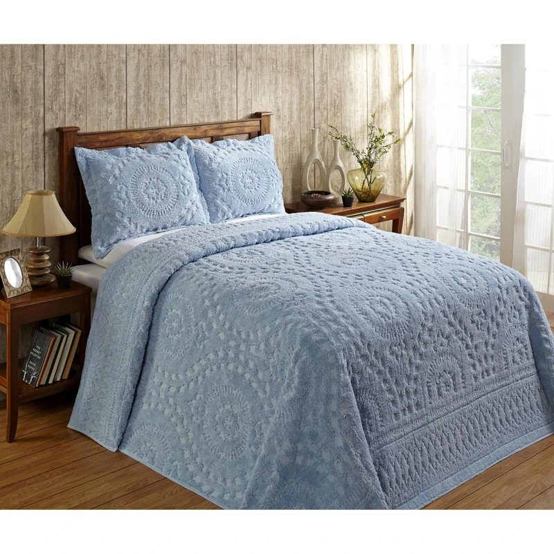Better Trends King Size Bedspread 100% Cotton Chenille Coverlet Bedspreads, Soft Lightweight All Season Bedding, Blue Medallion Design 120" x 110"