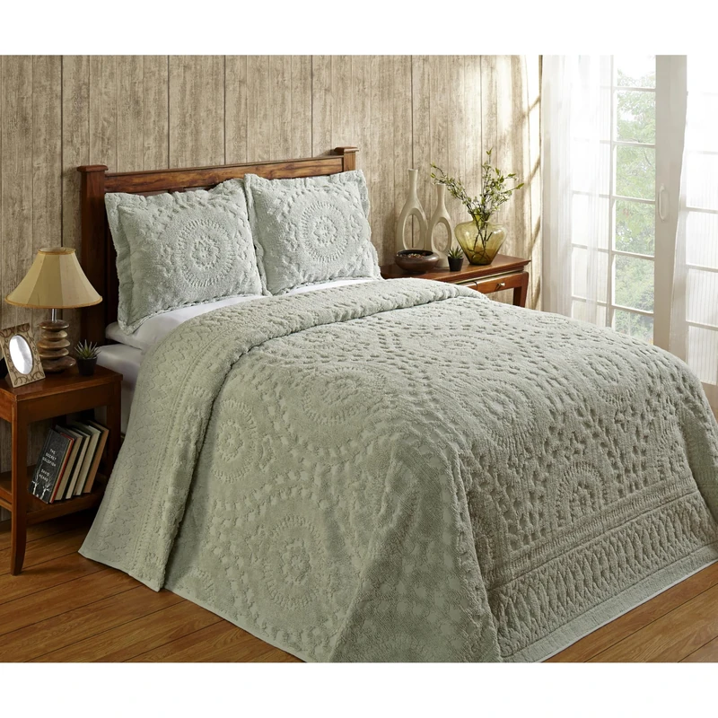 Better Trends Rio Collection is Super Soft and Light Weight in Floral Design 100 Percent Cotton Tufted Unique Luxurious Machine Washable Tumble Dry, King Bedspread, Sage