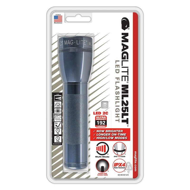 Maglite Zenitech ML25LT LED 2-Cell C Flashlight, Gray