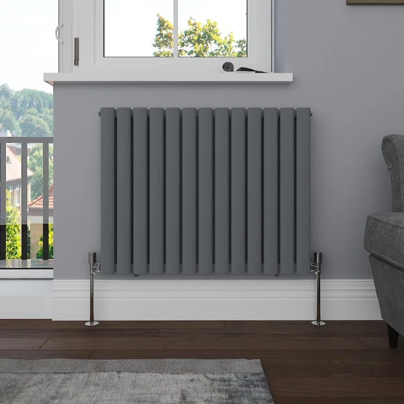 NRG Horizontal 600x767 Oval Column Designer Radiator Central Heating Double Panel Anthracite