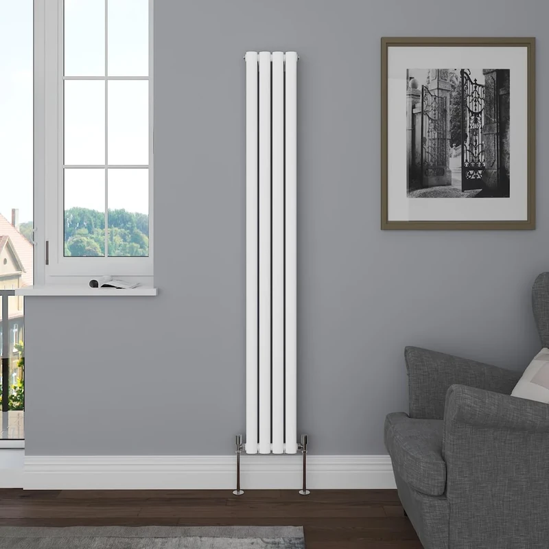 NRG Vertical 1800x236 Oval Column Designer Radiator Bathroom Central Heating Double Panel Gloss White