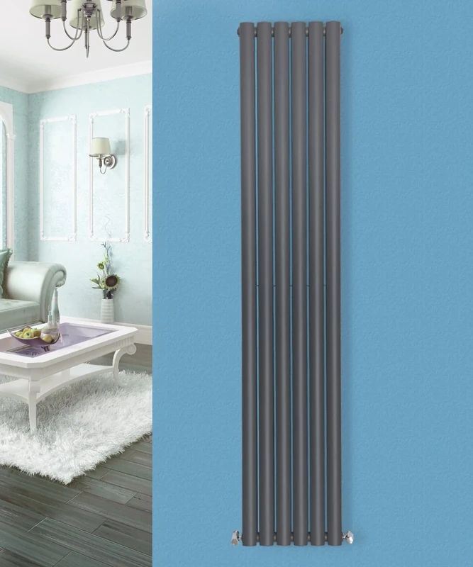 NRG Vertical 1800x354 Oval Radiator Bathroom Central Heating Double Anthracite