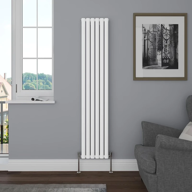 NRG Vertical 1800x354 Oval Column Designer Radiator Bathroom Central Heating Single Panel Gloss White