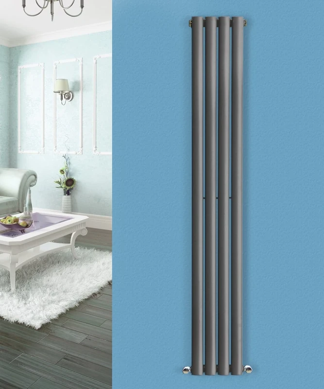 NRG Vertical 1600x236 Oval Radiator Bathroom Central Heating Single Anthracite