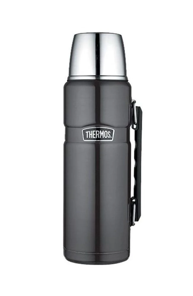 Thermos - Stainless King Gun Metal Travel Flask (1.2L) Premium Leak Proof Insulated Tea & Coffee Flask for Hot & Cold Drinks, Built-in Cup, Twist-Pour Stopper, BPA-Free, Durable Steel