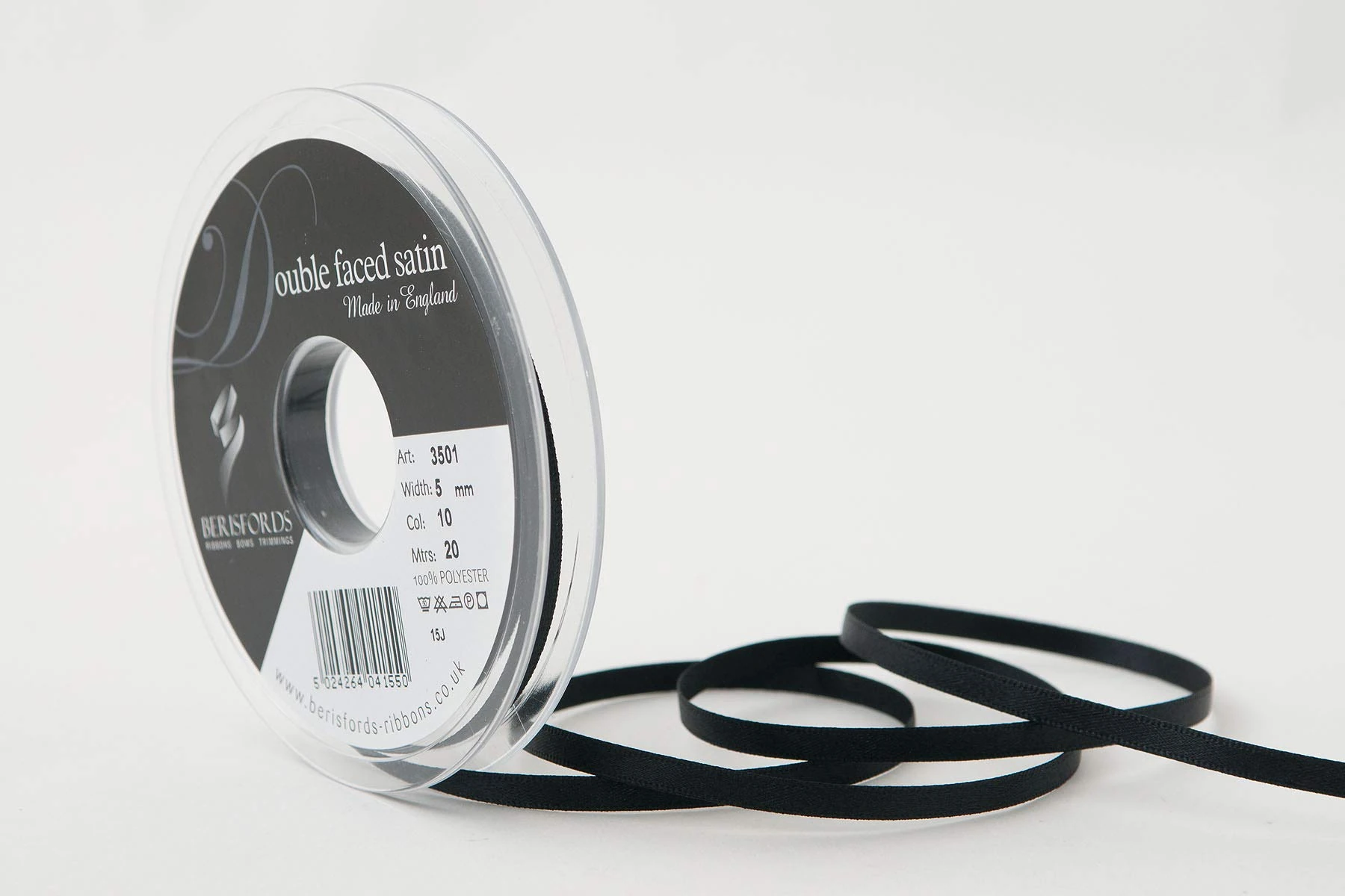 Berisfords Double FACE Poly Satin Ribbon, Black, 5 mm