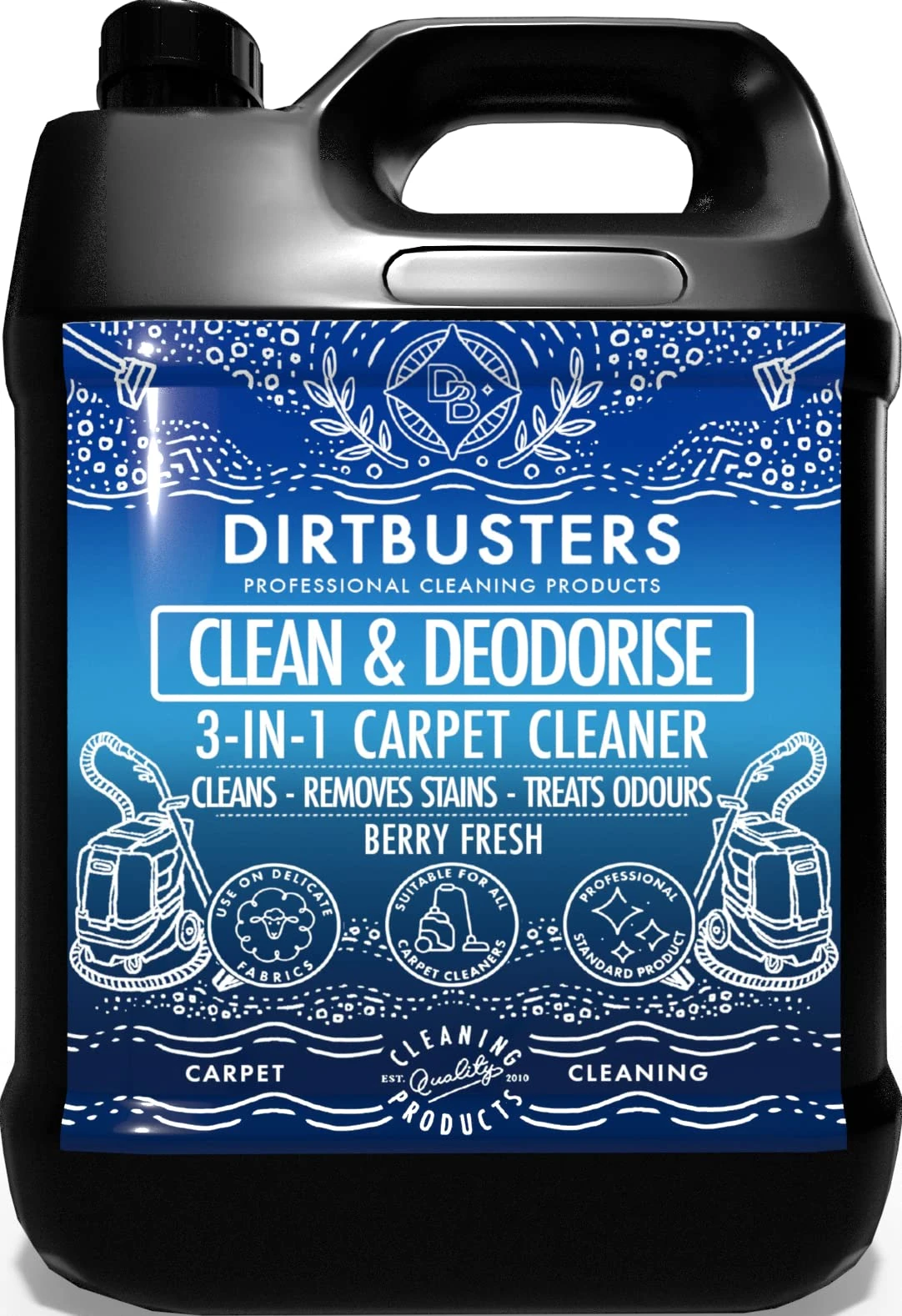 Dirtbusters Carpet Cleaner Shampoo Solution (5L), Clean & Deodorise 3-in-1, Cleaning, Stain Remove & Odour Treatment, Berry Fresh