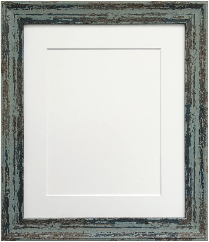 Frames By Post Distressed Industrial Blue Photo Frame with White Mount 60x80cm Pic Size 50cmx70cm (Plastic Glass)