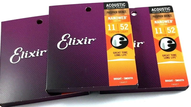 Elixir 16027 3 Sets Nanoweb Custom Light Phosphor Bronze Acoustic Strings