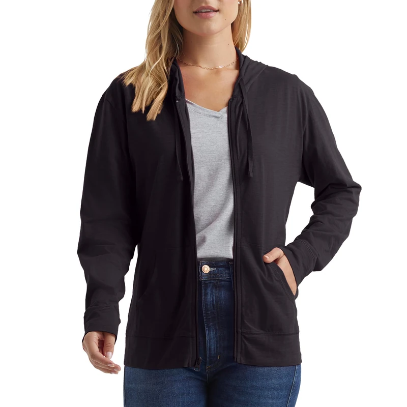Hanes Women's Jersey Full Zip Hoodie, Black, Small