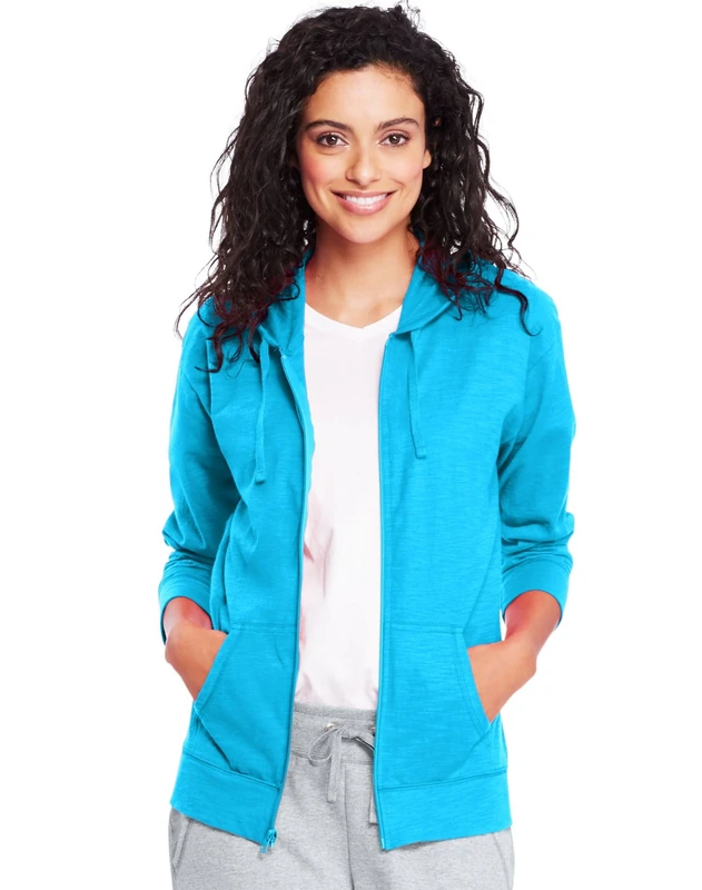Hanes Women's Jersey Full Zip Hoodie, Process Blue, XX-Large