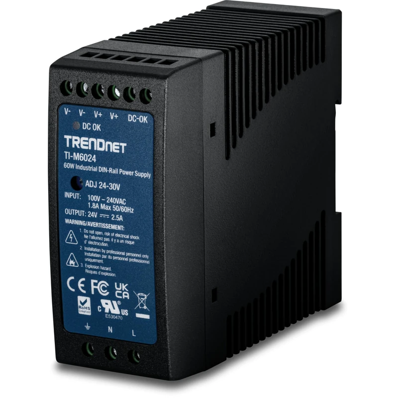 TRENDnet TI-M6024 DIN Rail 24V 60W Power Supply for TI-G50, TI-G62, TI-G80, TI-F11SFP
