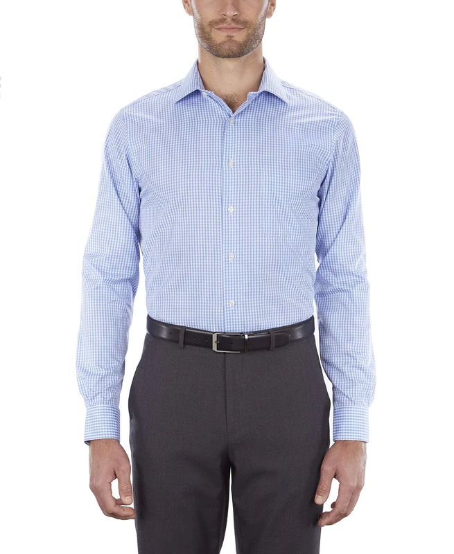 Van Heusen Men's Dress Shirt Regular Fit Flex Collar Check, Blue, 17.5" Neck 32"-33" Sleeve