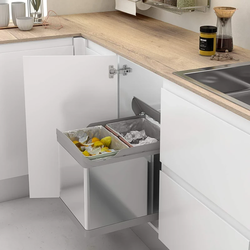 Removable waste bin and recycling - To install on the base of a furniture - Stainless steel