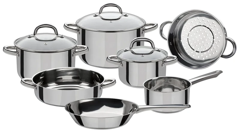 GSW Stahlwaren GmbH Stainless Steel Cookware Set, Silver/Clear, 10-Piece