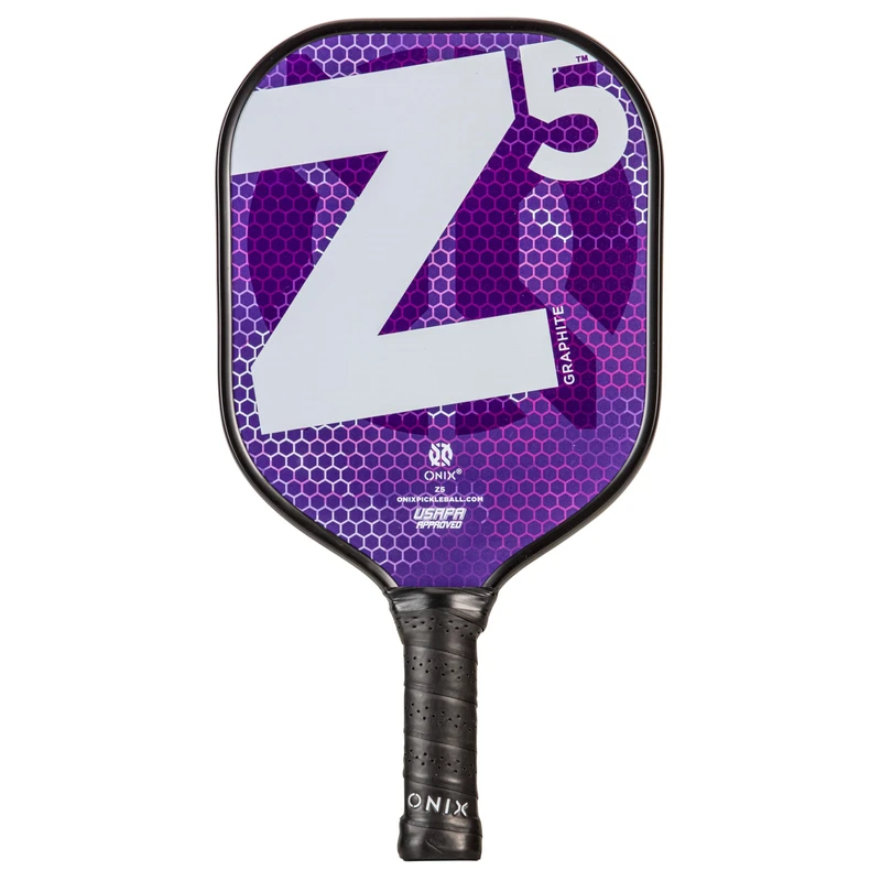 ONIX Graphite Z5 Pickleball Paddle (Graphite Carbon Fiber Face with Rough Texture Surface, Cushion Comfort Grip and Nomex Honeycomb Core for Touch, Control, and Power), Purple