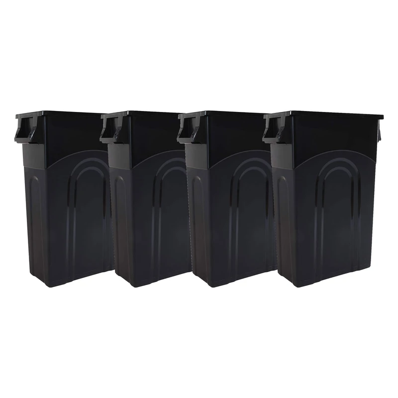 United Solutions Highboy Waste Container Space Saving Slim Profile & Easy Trash Bag Removal for Indoor or Outdoor use, 4-Pack, Black, 4 Count