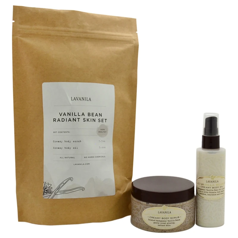 Vanilla Bean Radiant Skin Set by Lavanila for Women - 2 Pc Set 7.5oz Creamy Body Scrub, 3.4oz Creamy Body Oil - Image 1