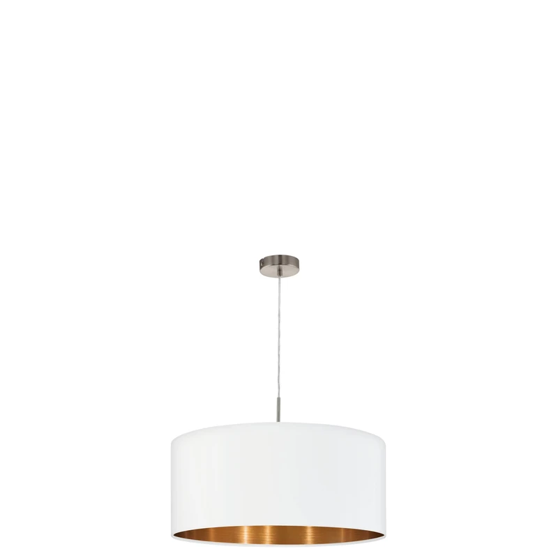 Eglo Pasteri Textile Pendant Lamp, Nickel Matt Steel and White Fabric Oval Hanging Light, Living Room Ceiling Lighting, E27 Socket, Ø: 53 cm (39.3")
