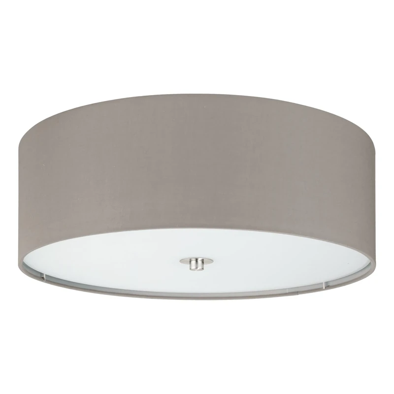 Eglo Pasteri 3-Flame Textile Ceiling Light, Matt Nickel Steel, Taupe Fabric and Glass Round Ceiling-Mounted lamp, E27 Socket Ø: 47.5 cm/18.7 inches