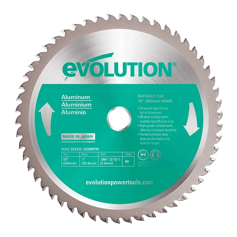 Evolution Power Tools A255TCT-80MS Circular Saw Blade (AKA Chop Saw Blade) For Cutting Aluminium - Carbide Tipped Metal Saw Blade Produces Virtually No Heat, Burrs or Sparks, 255 mm