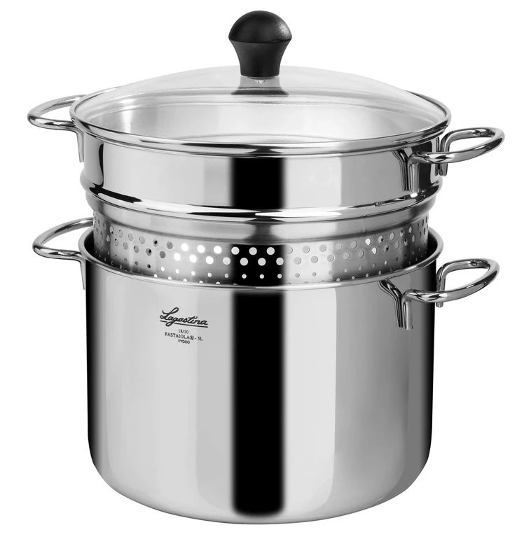 Pasta Maiola Lagostina - 18/10 stainless steel - For all heat sources - Induction excluded, capacity 5 liters - Diameter 22 cm, Silver