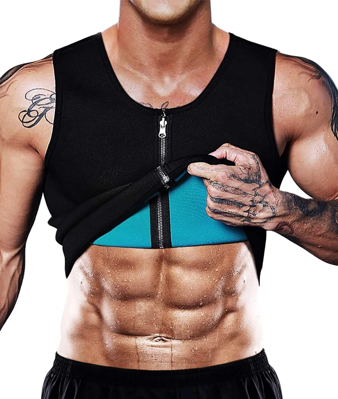 NOVECASA Men's Neoprene Sweat Vest Men with Zipper Sauna Vest Compression Vest Tank Top Shirt for Weight Loss Waist Trainer Vest Slimming Workout (2XL, Blue)