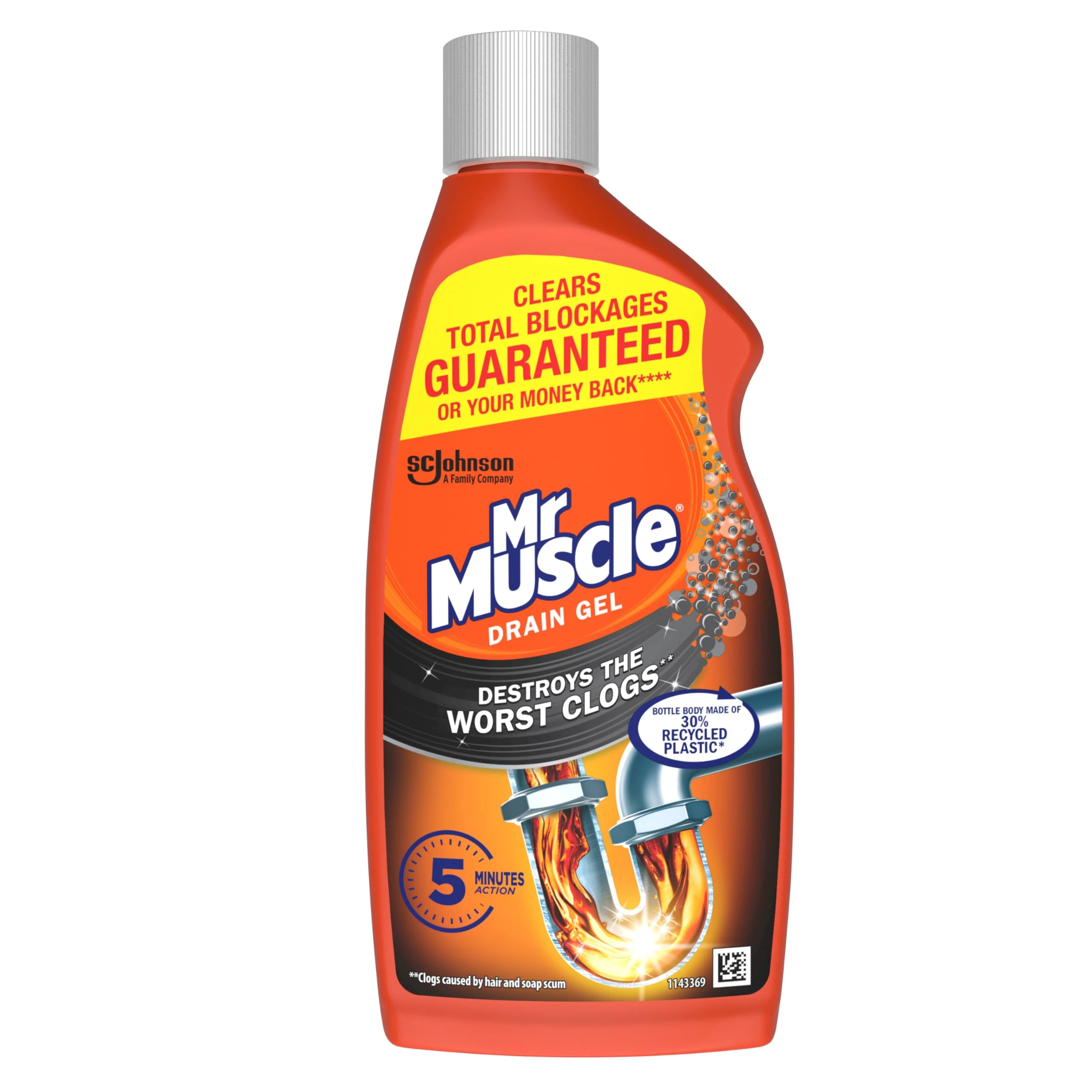 Mr Muscle Drain Unblocker, Sink & Drain Cleaner, Fast Acting Heavy Duty Drain Gel, Dissolves Clogs, Works 3x Better Than Bleach, Safe for All Pipes, 500ml