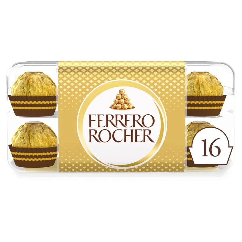 Ferrero Rocher Pralines, Valentines Chocolate Box, Chocolate Gift, Perfect Treat, Whole Hazelnut Covered in Milk Chocolate and Nuts, Pack of 16 (200g)
