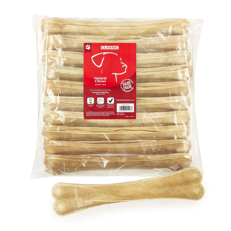 CLASSIC Rawhide Pressed Knuckle Bone for Dogs, 305 mm, Pack of 10