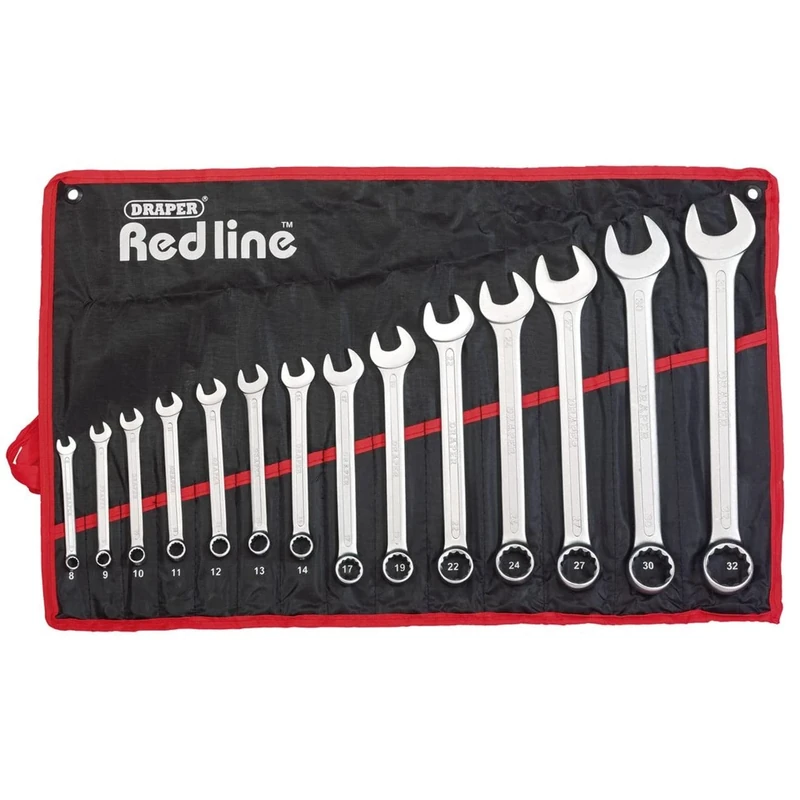 Draper Redline 14 Piece Combination Spanner Set - 80931 - Metric Chrome Plated Tool Kit