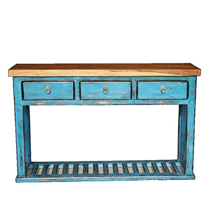 HomeElements Distressed Teal Sideboard, Pine Wood