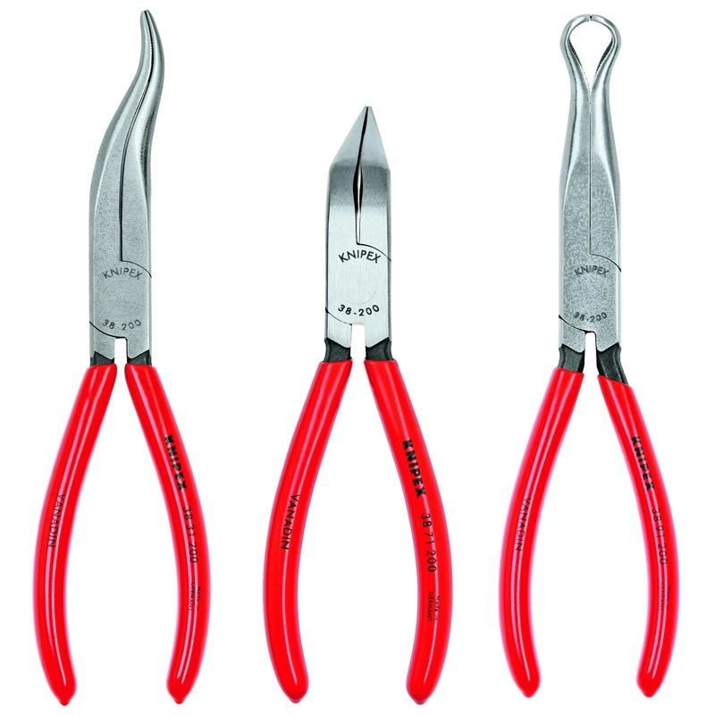 KNIPEX - 9K 00 80 12 US Tools - 3 Piece Long Nose Tool Set (38 31 200, 38 71 200, 38 91 200) (9K008012US) Red