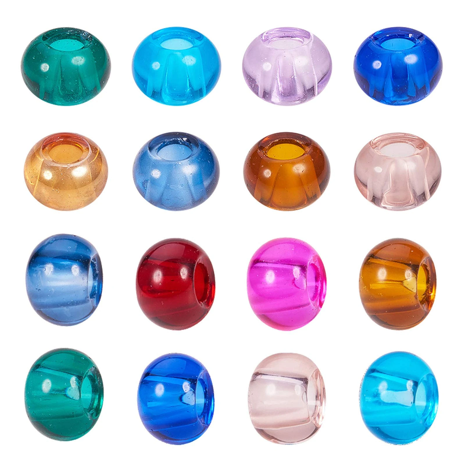 PH PandaHall 100pcs 15mm Glass European Beads Large Hole Bead Hair Beads Crystal Spacer Bead Mix Colors Charm for Braid Hair DIY Bracelet Necklace Jewellery Making, Hole 5mm