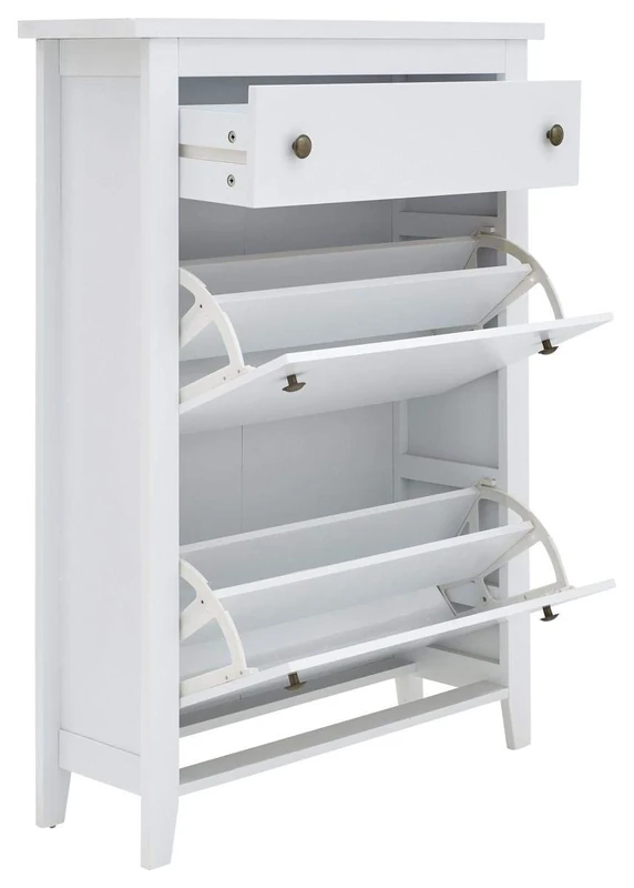 Deluxe Shoe Storage Wood Cabinet with 3 Storage Drawers in White