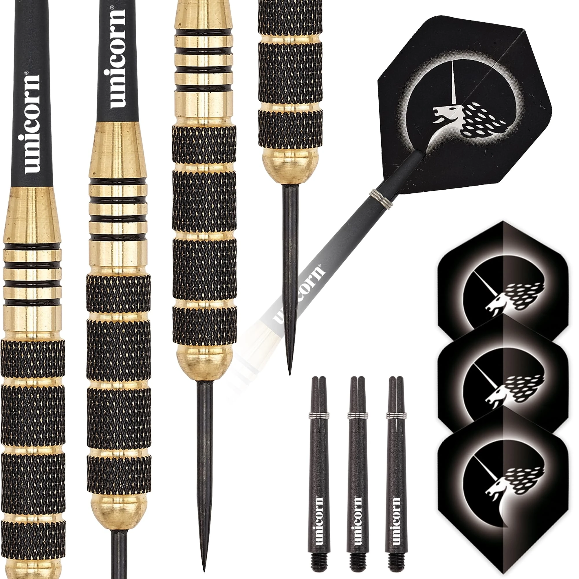Unicorn Steel Tip Darts Set | Core Plus Black Brass Barrels|Style 2| 21 g