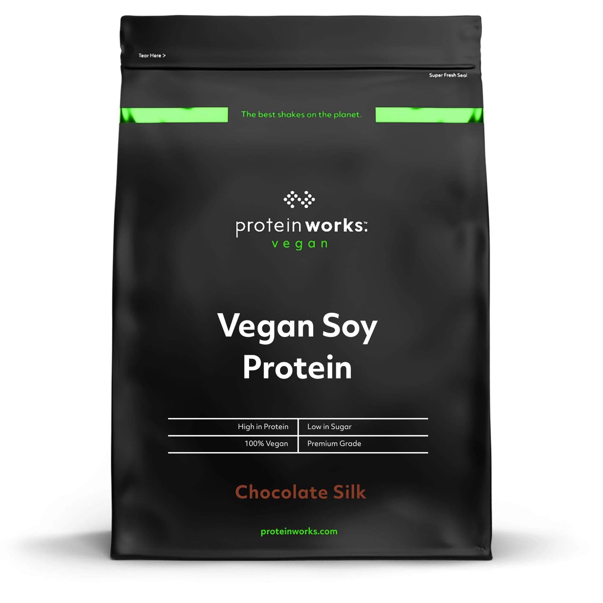 Protein Works - Vegan Soy Protein, Premium Soy Protein Isolate, Low Fat, No Added Sugar, 27g Protein, 100% Plant-Based Nutrition, Chocolate Silk, 16 Shakes, 500g