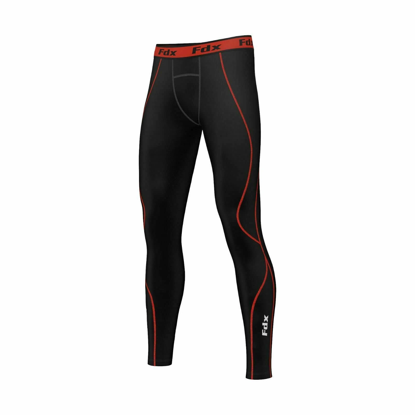 FDX Mens Body Armour Compression Base Layer Tights Sports Leggings Under Gear Black/Red