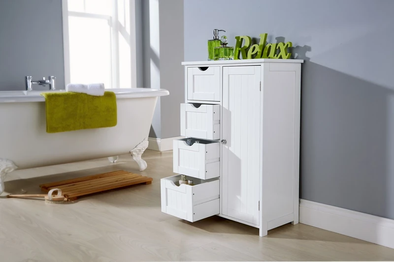 Right Deals UK Large 4 Drawer / 1 Door Multi-Use Bathroom Unit