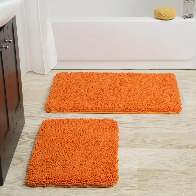 Lavish Home Microfiber Memory Foam Bathmat Â– Oversized Padded Nonslip Accent Rug for Bathroom, Kitchen, Laundry Room, Wave Pattern (Orange)