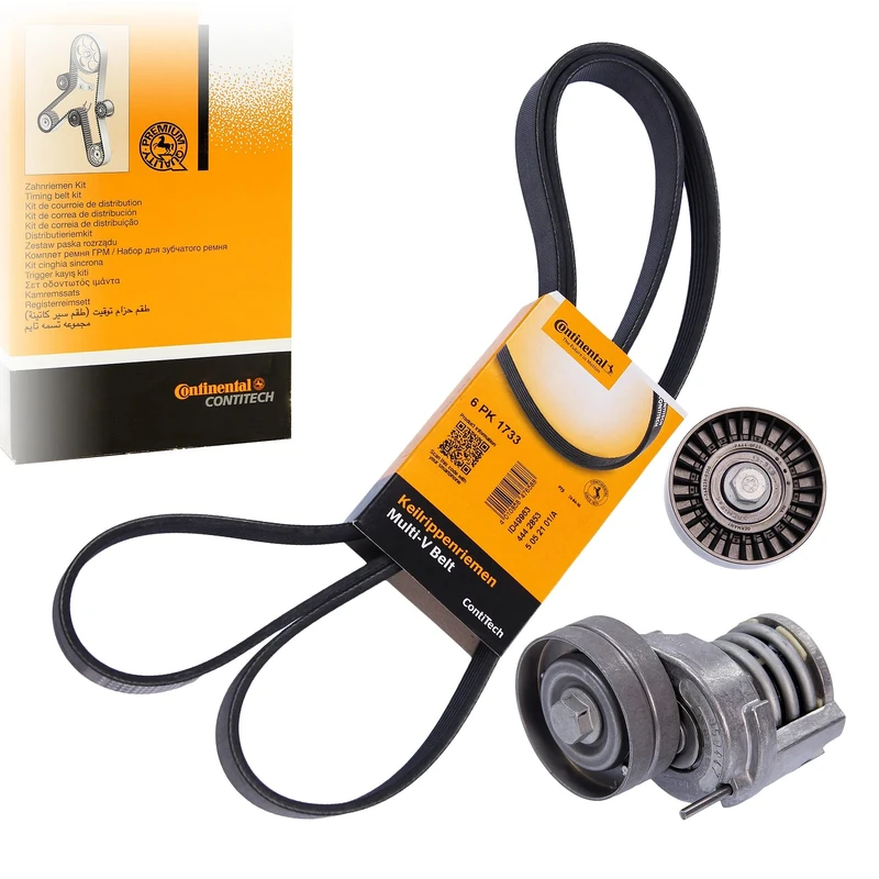 CONTITECH 6PK1733K3 V-Ribbed Belt Set 6 Ribs Count + Tensioner Pulley & Pulley