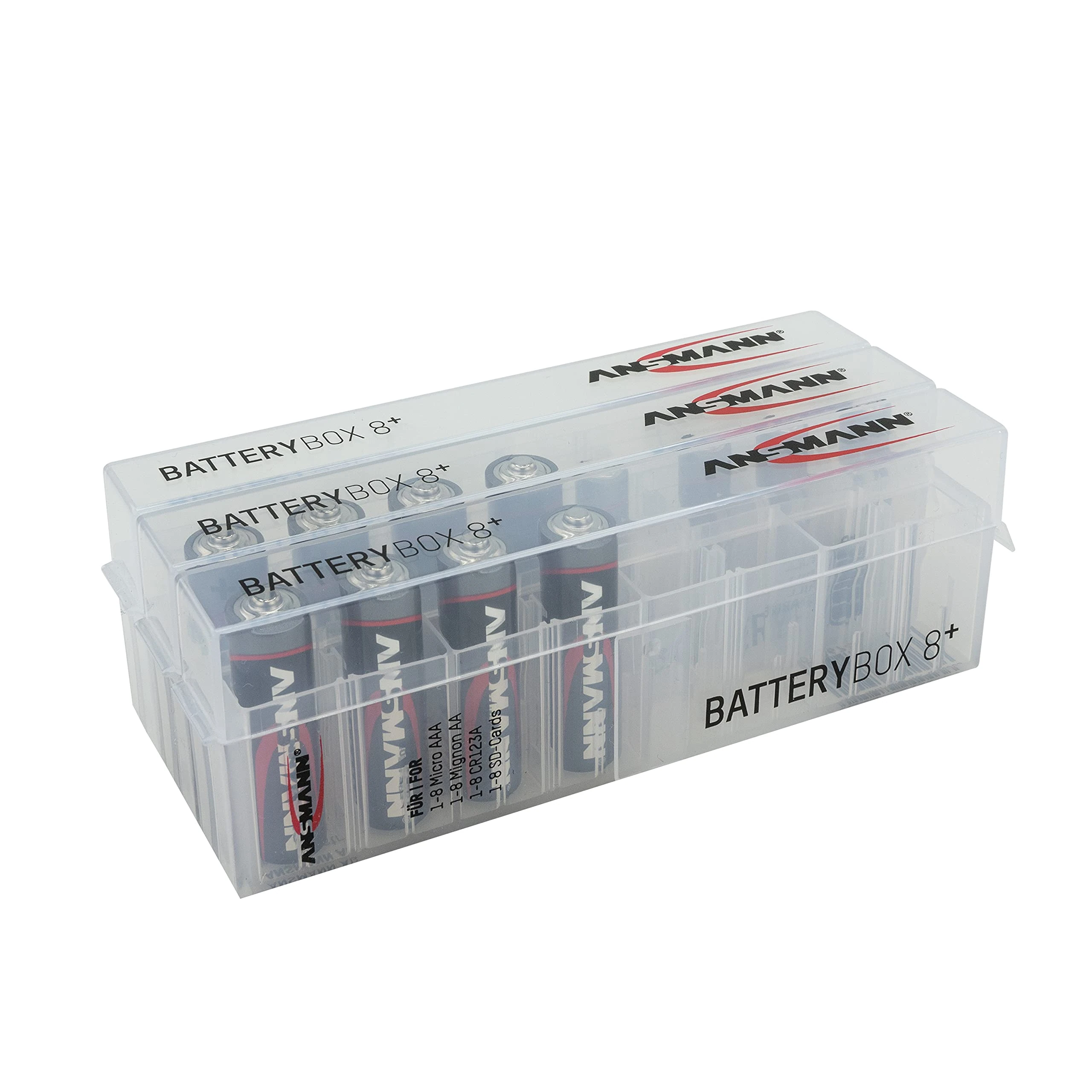 Ansmann 4000033 8-Way AA / AAA Battery Box Plus - ideal for storing your full and empty batteries - also stores memory cards - bundle of 3