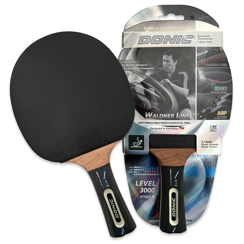 Donic-Schildkröt Waldner 3000 Table Tennis Bat, ABP Handle, Sponge 2.1 mm, Carbon Wood, Liga Pad - ITTF, 751803