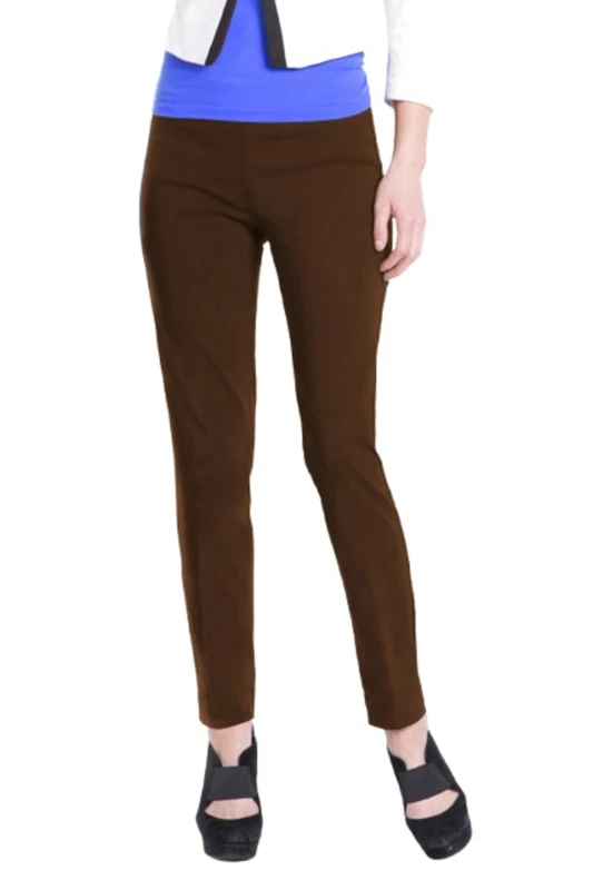 SLIM-SATION womensM2623PWide Band Pull on Ankle Pant with Tummy Control Pants - Brown - 2 - Image 1