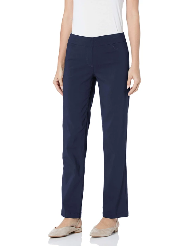 SLIM-SATION Women's Wide Band Pull On Straight Leg Pant with Tummy Control, Midnight, 14
