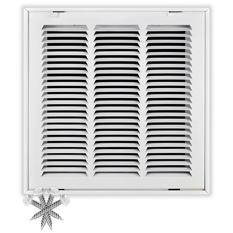 14" X 14 Steel Return Air Filter Grille for 1" Filter - Fixed Hinged - Ceiling Recommended - HVAC Duct Cover - Flat Stamped Face - White [Outer Dimensions: 16.5"w X 16.5"h]