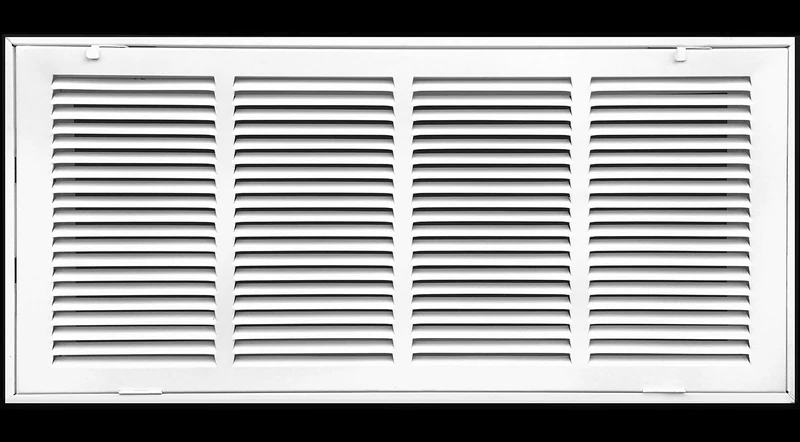 24" X 10 Steel Return Air Filter Grille for 1" Filter - Fixed Hinged - Ceiling Recommended - HVAC Duct Cover - Flat Stamped Face - White [Outer Dimensions: 26.5"w X 12.5"h]