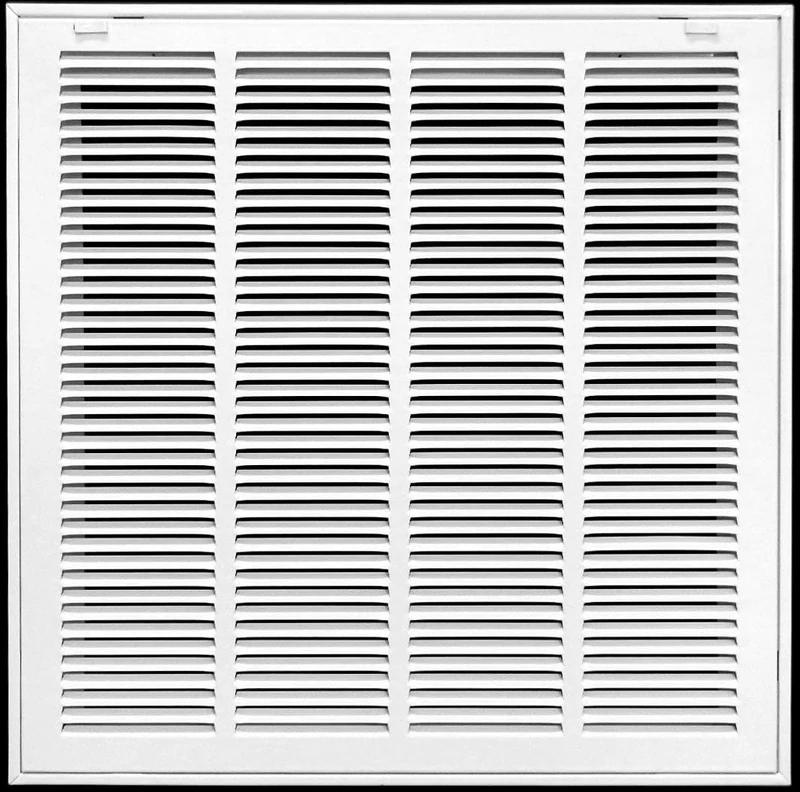 25" X 20 Steel Return Air Filter Grille for 1" Filter - Fixed Hinged - Ceiling Recommended - HVAC Duct Cover - Flat Stamped Face - White [Outer Dimensions: 27.5"w X 22.5"h]