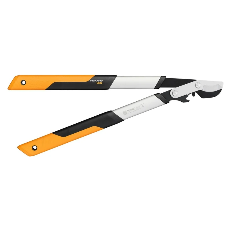 Fiskars PowerGear X Bypass Gear Scissors for Fresh Wood, Non-stick Coated, Hardened Precision Steel, Length: 57 cm, Black/Orange, LX92-S, 1020186