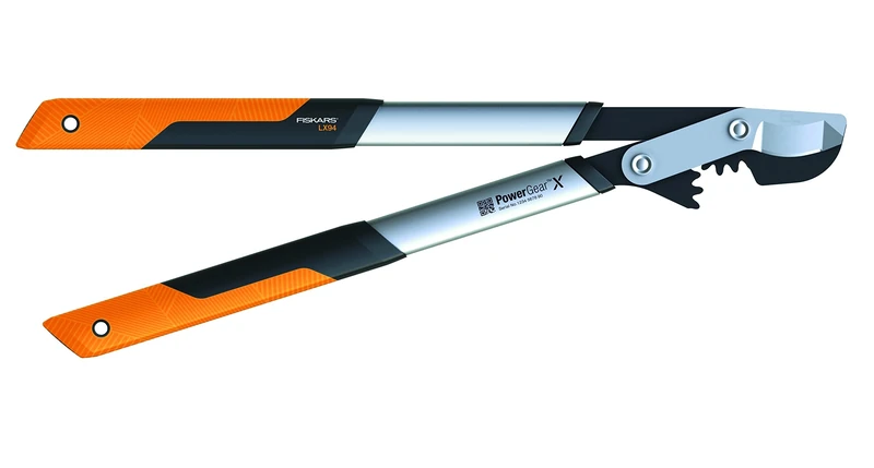 Fiskars PowerGear X Bypass Gear Scissors for Fresh Wood, Non-stick Coated, Hardened Precision Steel, Length: 64 cm, Black/Orange, LX94-M, 1020187
